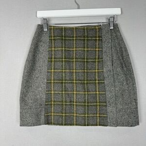 Banana Republic Womens Skirt 2 Gray Wool Blend Plaid Tweed Academia Preppy Boho